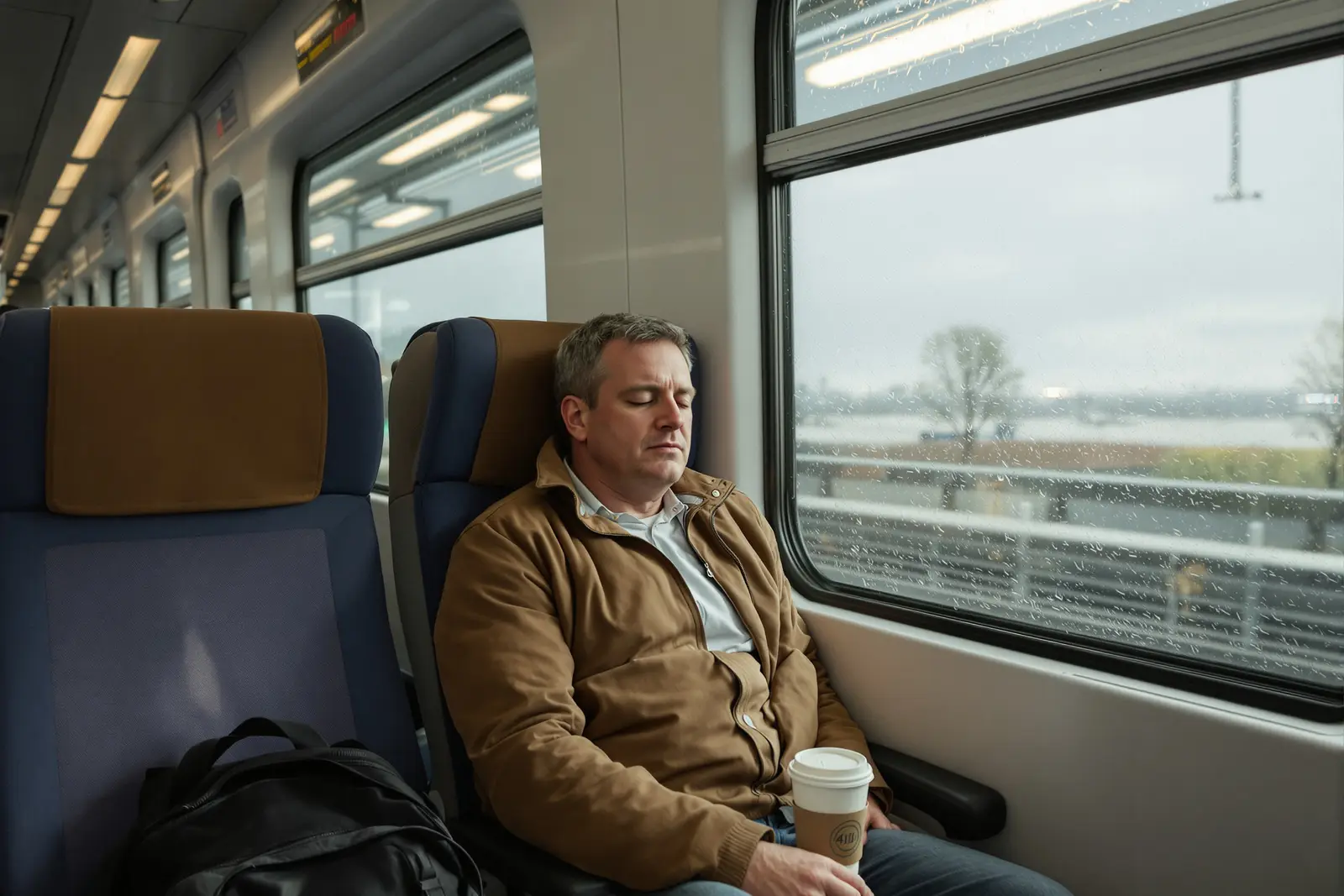 Mann blickt versunken aus dem Zugfenster. Der Trance-Zustand ist ein Alltagsphänomen, das jeder kennt